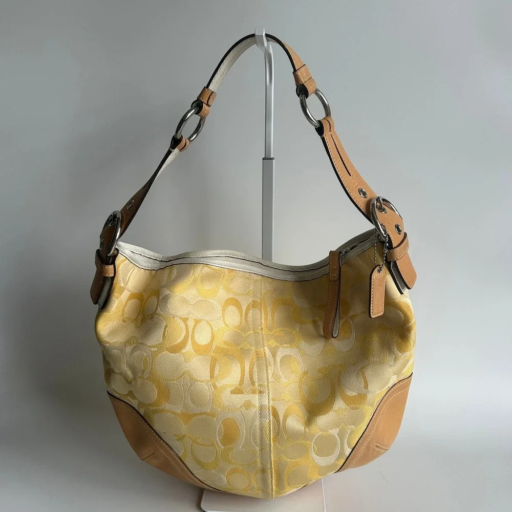 Coach Soho Optic Signature C Yellow Canvas Leather Hobo Bag 1851 Good